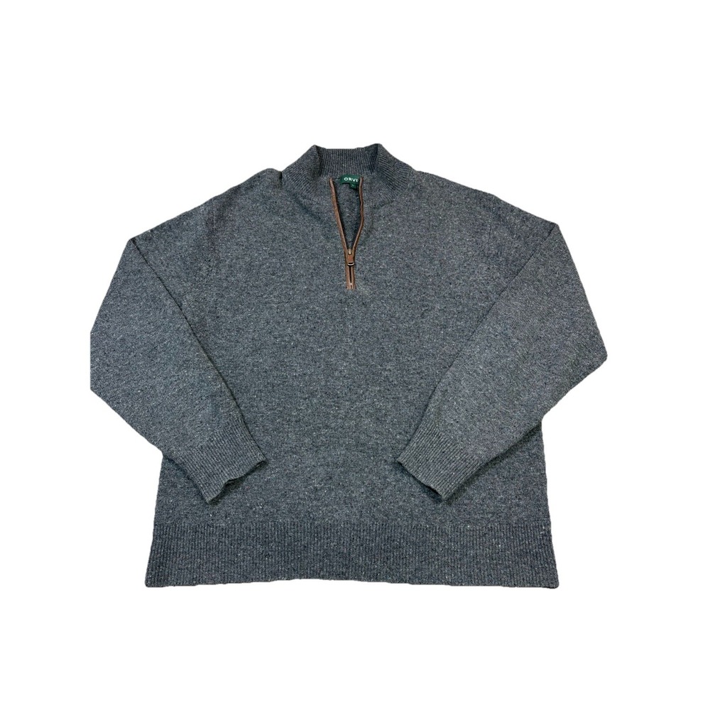 Orvis Men's Speckled Wool Blend Quarter Zip Sweater Size L Dark‎ Gray